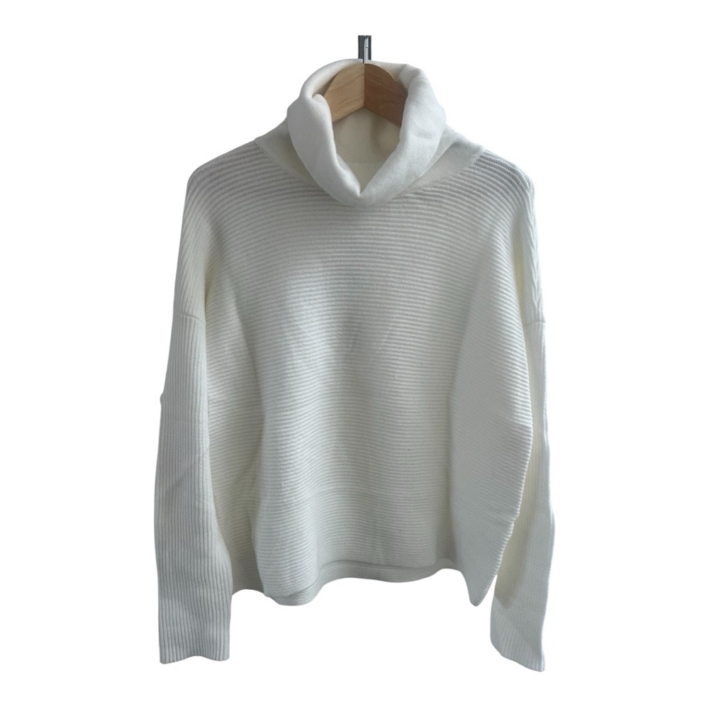 L’AGENCE Shelly White Ribbed Turtleneck Sweater L NWT